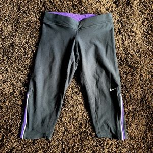 Nike Dri-fit Running Capris black with purple stripe in size XS